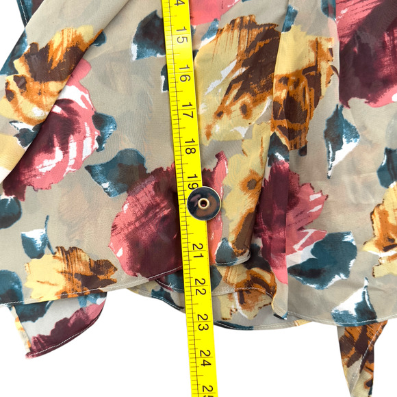 Ivy Jane Silk Taupe Purple Floral Pattern V Neck Blouse Womens Size Small - Picture 7 of 7